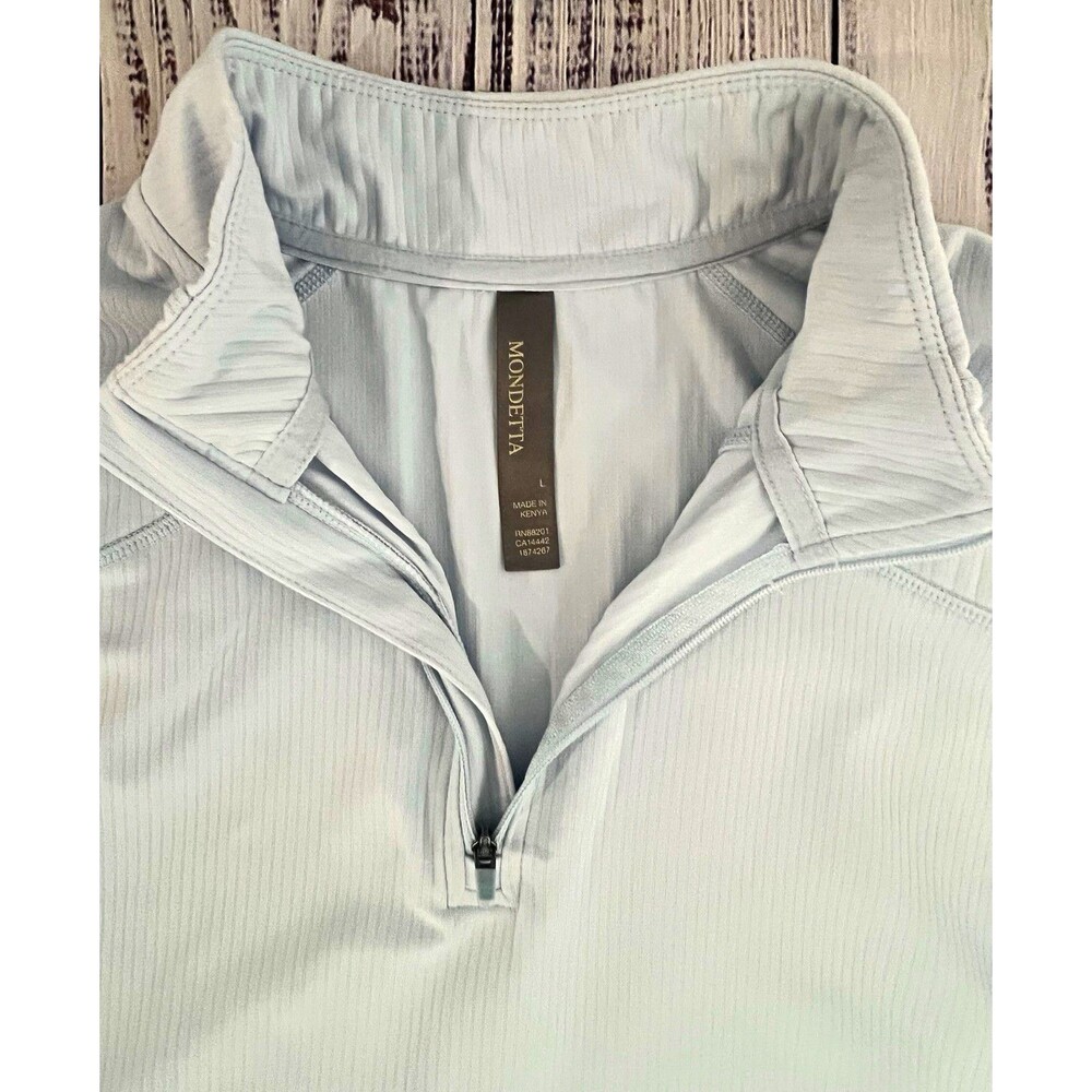 Mondetta Women's Ribbed 1/4 Zip Pullover Light Blue Thumbholes Size Large